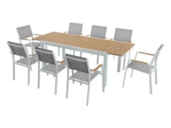 Conjunto jantar jardim extensível alumínio e polywood L170/230cm 8 cadeirões cinza MACILA