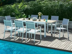 Conjunto jantar jardim extensível alumínio e polywood L170/230cm 8 cadeirões cinza MACILA