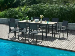 Conjunto jantar jardim extensível alu. polywood C170/230cm + 8 cadeirões antracite MACILA