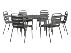 Conjunto jantar jardim metal mesa e 6 cadeirões empilháveis cinzento antracite MIRMANDE de MYLIA
