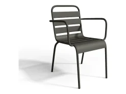 Conjunto jantar jardim metal mesa e 6 cadeirões empilháveis cinzento antracite MIRMANDE de MYLIA
