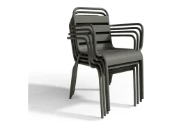 Conjunto jantar jardim metal mesa e 6 cadeirões empilháveis cinzento antracite MIRMANDE de MYLIA