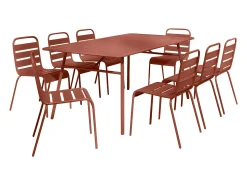 Conjunto jantar jardim metal mesa e 8 cadeiras empilháveis terracota MIRMANDE de MYLIA
