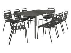 Conjunto jantar jardim metal mesa e 8 cadeirões empilháveis cinzento antracite MIRMANDE de MYLIA