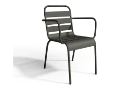Conjunto jantar jardim metal mesa e 8 cadeirões empilháveis cinzento antracite MIRMANDE de MYLIA