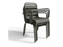 Conjunto jantar jardim metal mesa e 8 cadeirões empilháveis cinzento antracite MIRMANDE de MYLIA