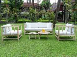 Conjunto jardim em madeira: 1 sofá de 3 lugares + 2 cadeirões + 2 mesas de centro - TULUM
