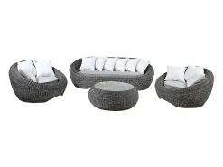 Conjunto jardim em resina entrançada cinza: sofá, 2 cadeirões e mesa de centro - WHITEHEAVEN