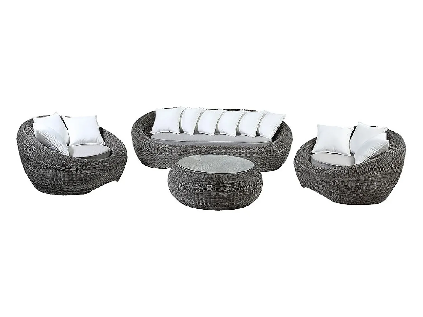Conjunto jardim em resina entrançada cinza: sofá, 2 cadeirões e mesa de centro - WHITEHEAVEN