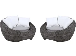 Conjunto jardim em resina entrançada cinza: sofá, 2 cadeirões e mesa de centro - WHITEHEAVEN