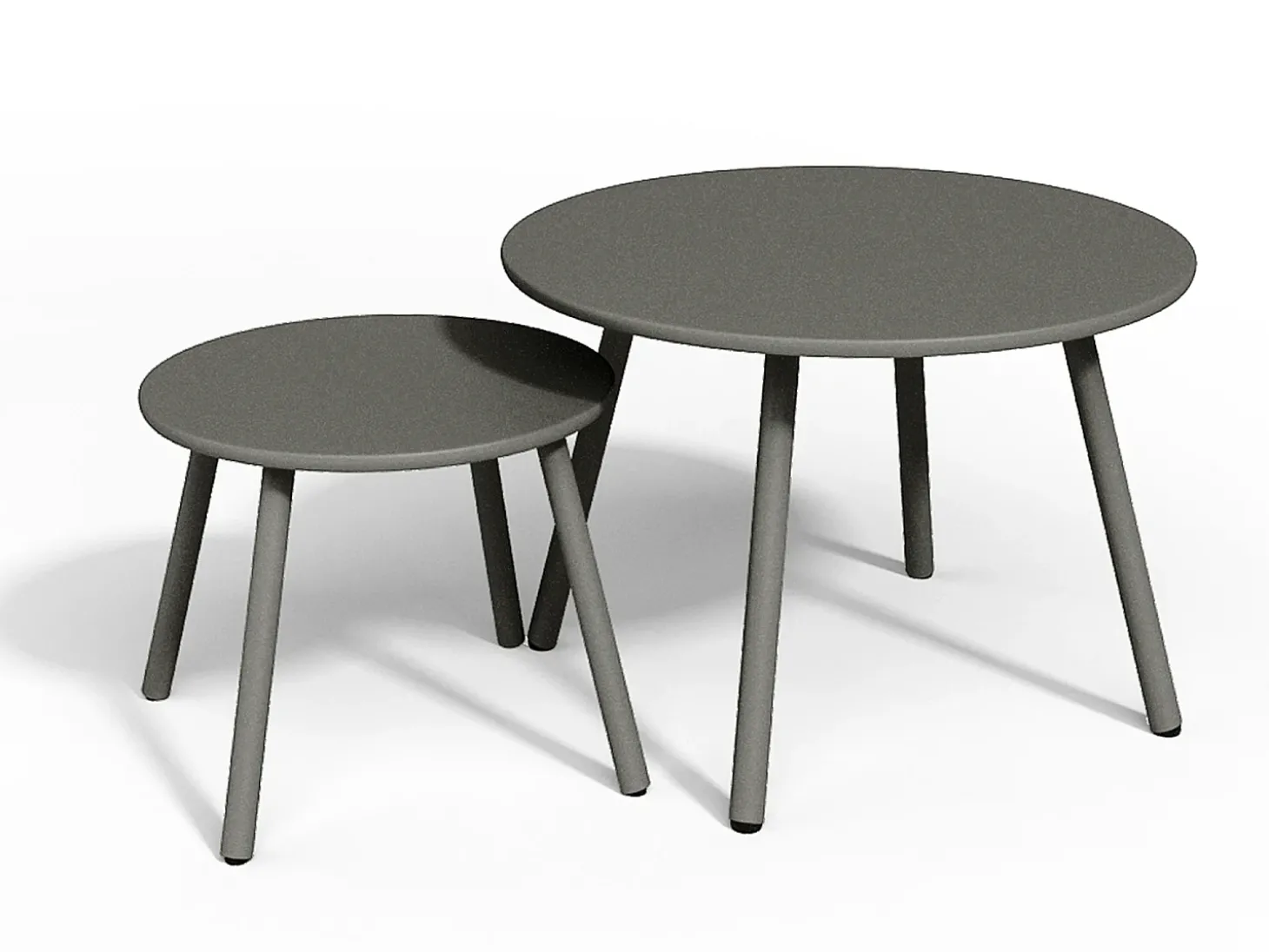 Conjunto jardim metal, 2 cadeirões baixos empilháveis e mesas de encaixar cinzento antracite