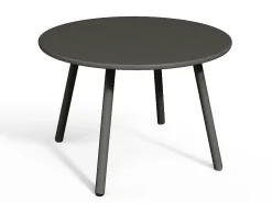 Conjunto jardim metal, 2 cadeirões baixos empilháveis e mesas de encaixar cinzento antracite