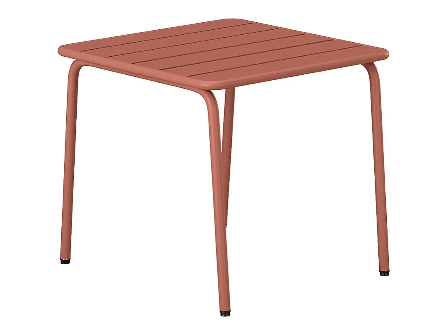 Conjunto jardim metal terracota: 2 cadeirões baixos empilháveis e mesa apoio quadrada