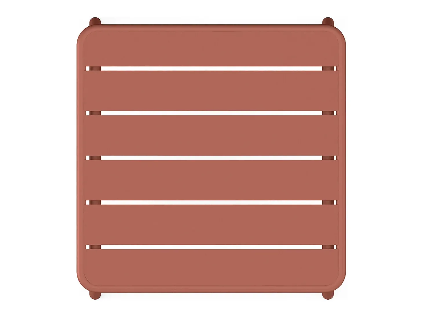 Conjunto jardim metal terracota: 2 cadeirões baixos empilháveis e mesa apoio quadrada