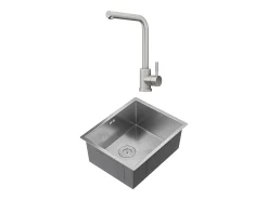 Conjunto lava-loiça 55x45 cm SOELA + torneira ROFILA em aço inoxidável cinza