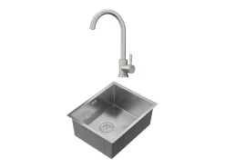 Conjunto lava-loiça 55x45 cm SOELA + torneira ROMILY em aço inoxidável cinza