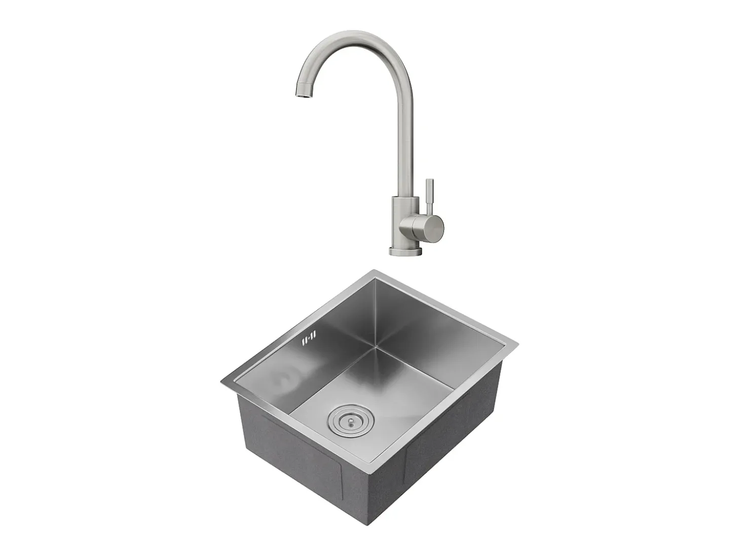 Conjunto lava-loiça 55x45 cm SOELA + torneira ROMILY em aço inoxidável cinza