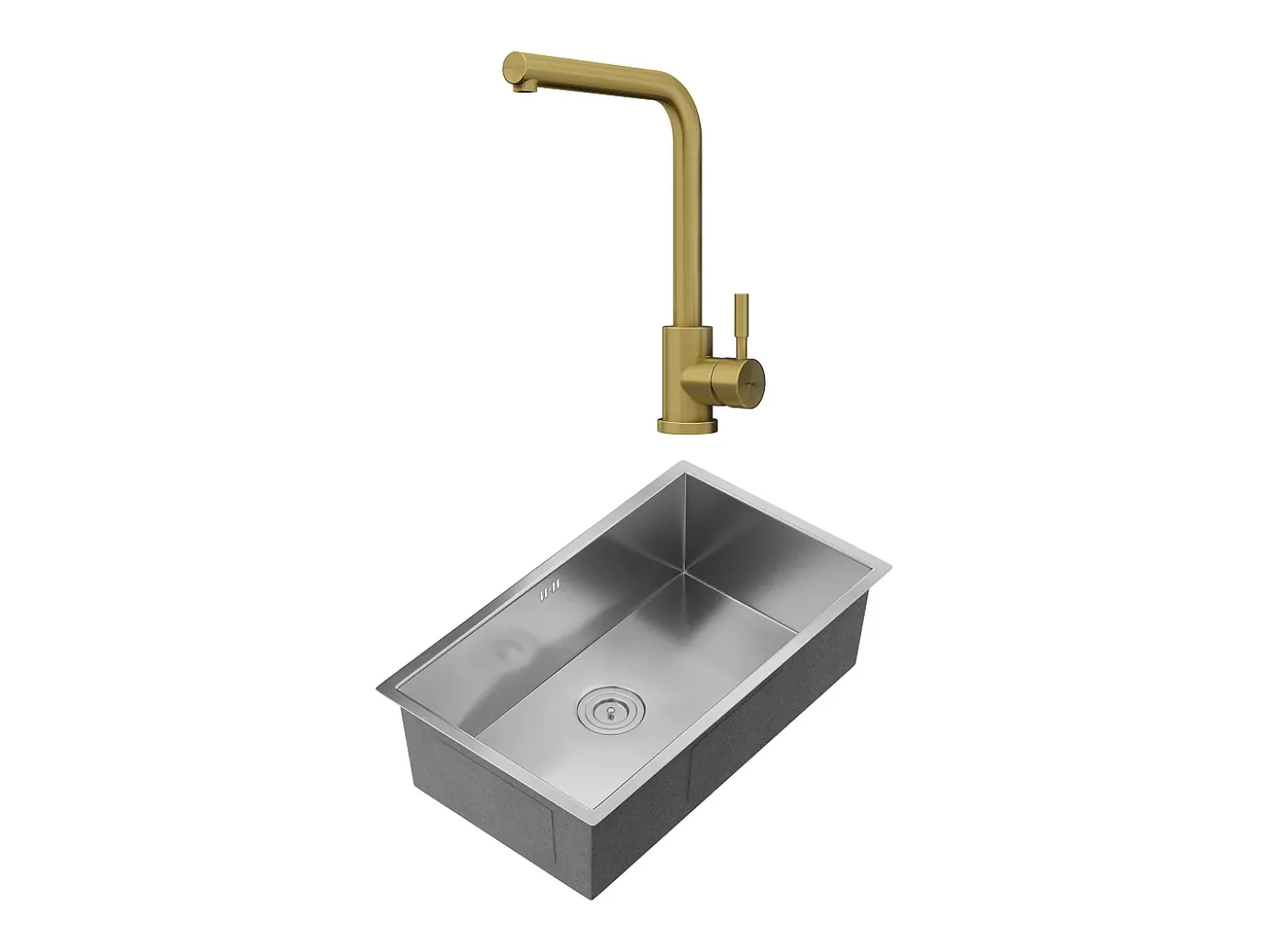 Conjunto lava-loiça 76x45 cm SOELA + torneira ROFILA aço inoxidável cinza e dourado