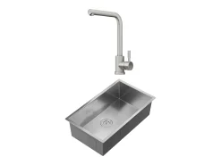 Conjunto lava-loiça 76x45 cm SOELA + torneira ROFILA em aço inoxidável cinza