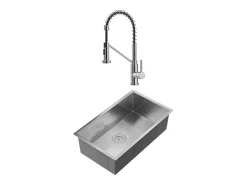 Conjunto lava-loiça 76x45cm SOELA + torneira flexível ROFLEX aço inoxidável cinza cromado