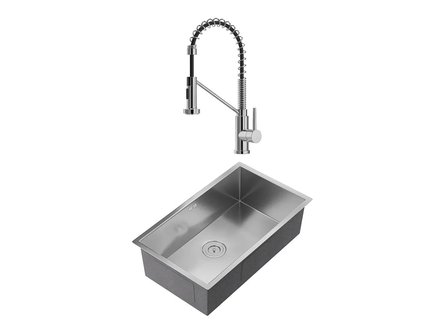 Conjunto lava-loiça 76x45cm SOELA + torneira flexível ROFLEX aço inoxidável cinza cromado