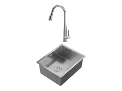 Conjunto lava-loiça 55x45cm SOELA + torneira flexível RONA aço inoxidável cinza e cromado