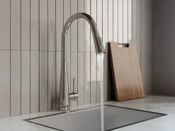 Conjunto lava-loiça 55x45cm SOELA + torneira flexível RONA aço inoxidável cinza e cromado
