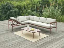 Conjunto lazer de jardim terracota alumínio, sofá de canto modular + mesa de centro LASTON