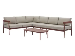 Conjunto lazer de jardim terracota alumínio, sofá de canto modular + mesa de centro LASTON