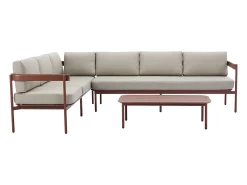 Conjunto lazer de jardim terracota alumínio, sofá de canto modular + mesa de centro LASTON