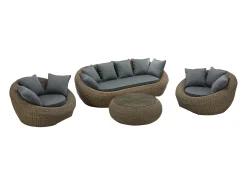 Conjunto lazer jardim completo resina entrançada natural escuro - WHITEHEAVEN de MYLIA