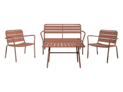 Conjunto lazer jardim metal banco, 2 cadeirões baixos e mesa centro terracota MIRMANDE