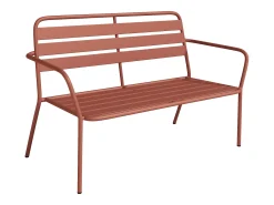 Conjunto lazer jardim metal banco, 2 cadeirões baixos e mesa centro terracota MIRMANDE