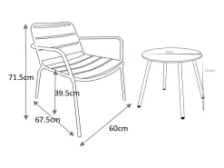 Conjunto lazer jardim metal, 2 cadeirões baixos e mesa de apoio amarelo mostarda MIRMANDE