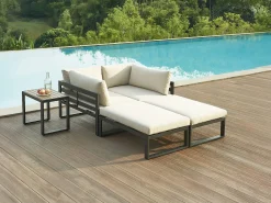Conjunto lazer jardim modular alumínio preto com almofadas bege - NOLLAY de MYLIA