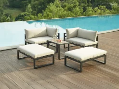 Conjunto lazer jardim modular alumínio preto com almofadas bege - NOLLAY de MYLIA