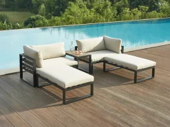 Conjunto lazer jardim modular alumínio preto com almofadas bege - NOLLAY de MYLIA