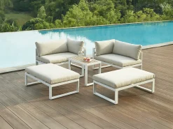 Conjunto lazer jardim modular alumínio branco almofadas bege - NOLLAY de MYLIA