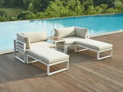 Conjunto lazer jardim modular alumínio branco almofadas bege - NOLLAY de MYLIA