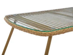 Conjunto lazer jardim resina entrançada sofá 2 l., 2 cadeirões e mesa centro natural claro