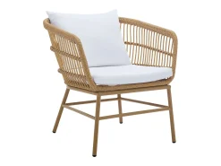 Conjunto lazer jardim resina entrançada sofá 2 l., 2 cadeirões e mesa centro natural claro