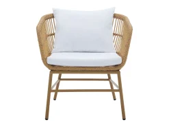 Conjunto lazer jardim resina entrançada sofá 2 l., 2 cadeirões e mesa centro natural claro