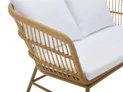 Conjunto lazer jardim resina entrançada sofá 2 l., 2 cadeirões e mesa centro natural claro