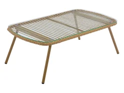 Conjunto lazer jardim resina entrançada sofá 2 lugares e mesa centro natural claro LOUSINI