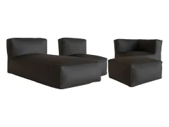 Conjunto lazer jardim tecido terracota, cadeirão, canto, chaise-longue, pufe NOUMARA MYLIA