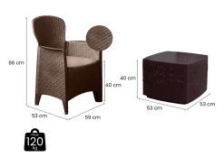 Conjunto lounge ao ar livre Dakain, Conjunto de jardim com 2 poltronas e 1 mesa de armazenamento, Lounge com efeito Rattan, 100% Fabricado na Itália, Marrom