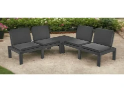 Conjunto lounge exterior Dmur, Conjunto jardim com 4 lugares com encosto e 1 módulo multifuncional, Lounge com almofadas, 100% Fabricado em Itália, Antracite
