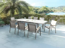 Conjunto mesa jantar jardim alumínio mesa extensível 180/240 e 8 cadeirões NAURU de MYLIA