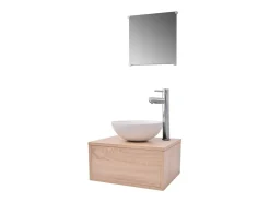 Conjunto móveis casa de banho 4 pcs com bacia e torneira, bege