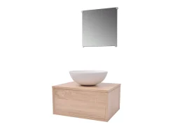 Conjunto móveis casa de banho 4 pcs com bacia e torneira, bege